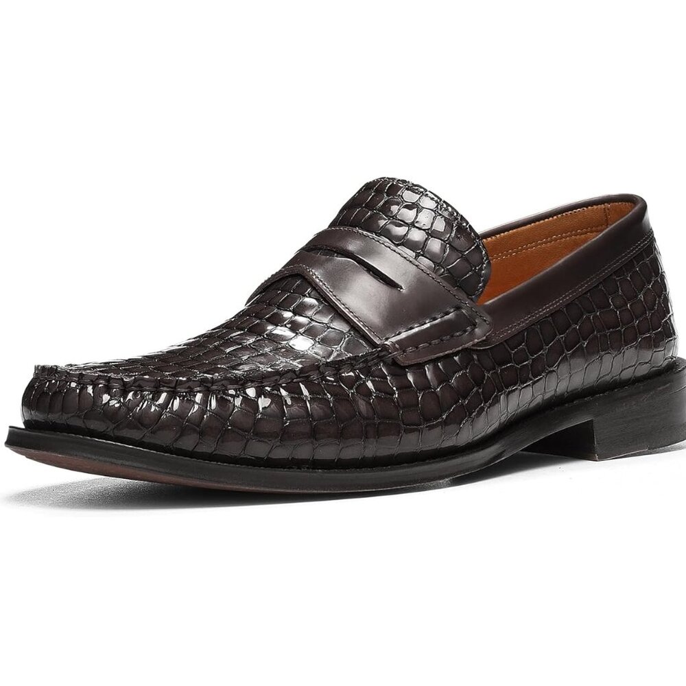 NEW Donald J Pliner Miles Crocco Leather Cappuccino Slip On Penny Loafer Shoes